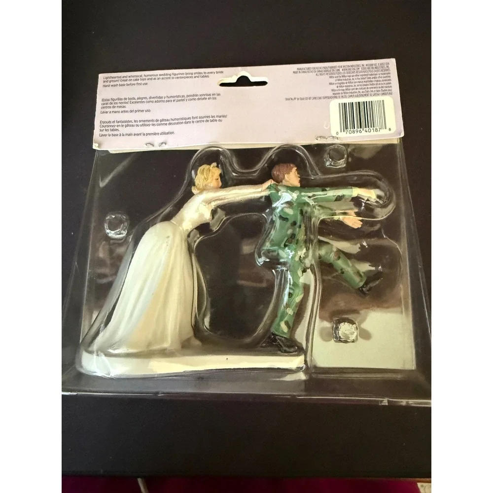 Wilton Funny Wedding Cake Topper Bride Pulling Groom in Camouflage Suit 101-1407